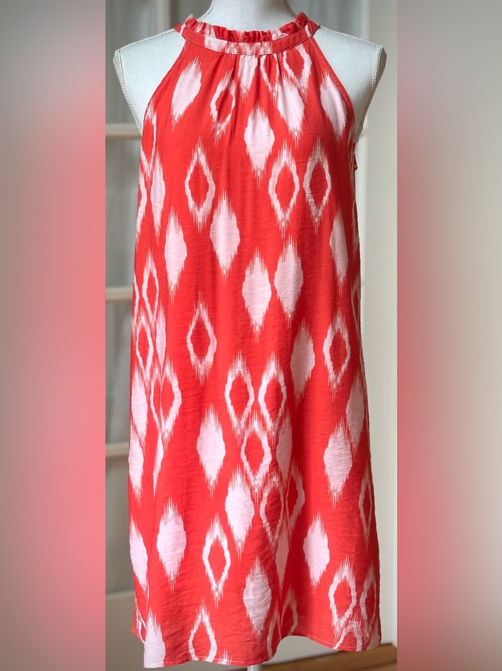 THML Coral Ikat Halter Shift Dress Small Beach Resort Vacation